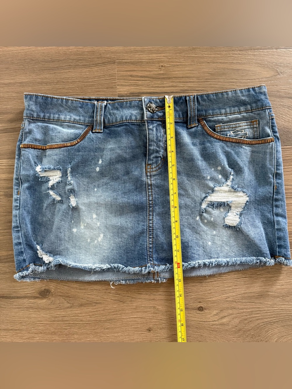 Harley-Davidson Denim Distressed Y2K Mini Skirt Embellished Cut Jeans Women 14 - Picture 7 of 14